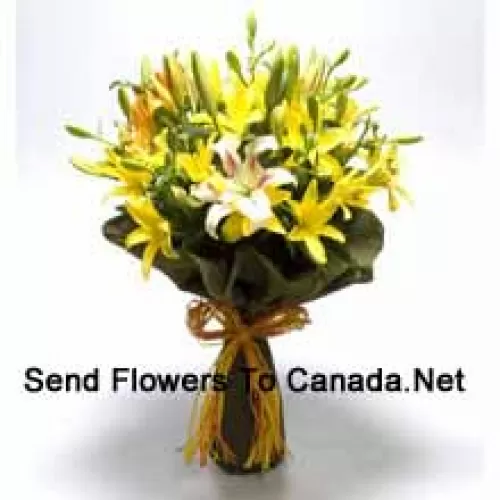 A Big Bunch Of Yellow And White Lilies With Seasonal Fillers