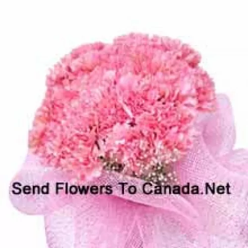 A Beautiful Bunch Of 25 Pink Carnations With Seasonal Fillers