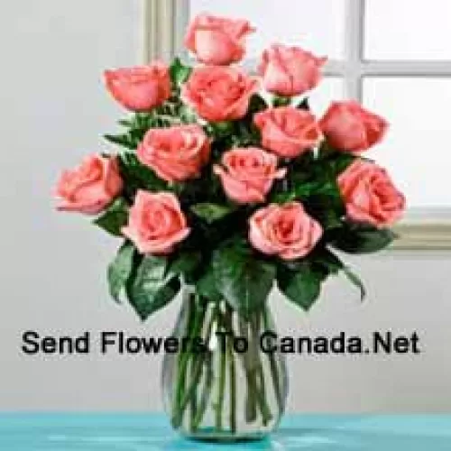 11 Pink Roses In A Vase