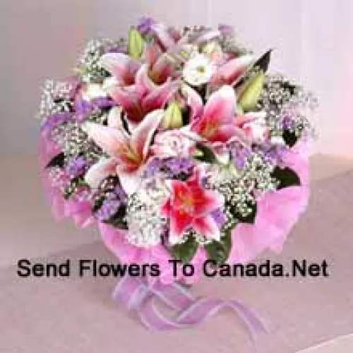 Hand Bunch Of Exclusive Pink Lilies