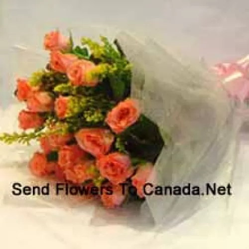 Bunch Of 19 Orange Roses With Seasonal Fillers