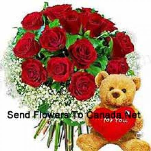 11 Roses with Hearty Teddy